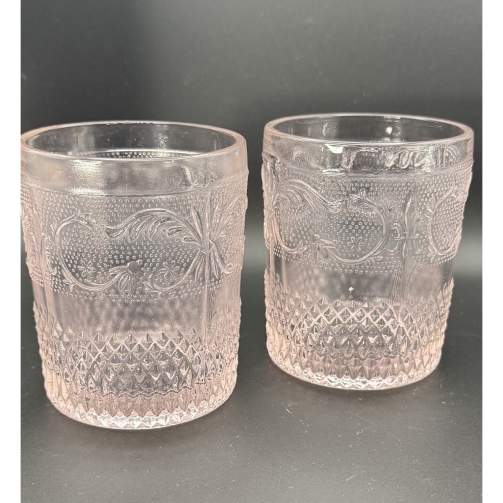 Lot 2 Vtg 3 5/8"H Tiara Pink Sandwich Juice Glasses By Indiana Glass EUC Cottage